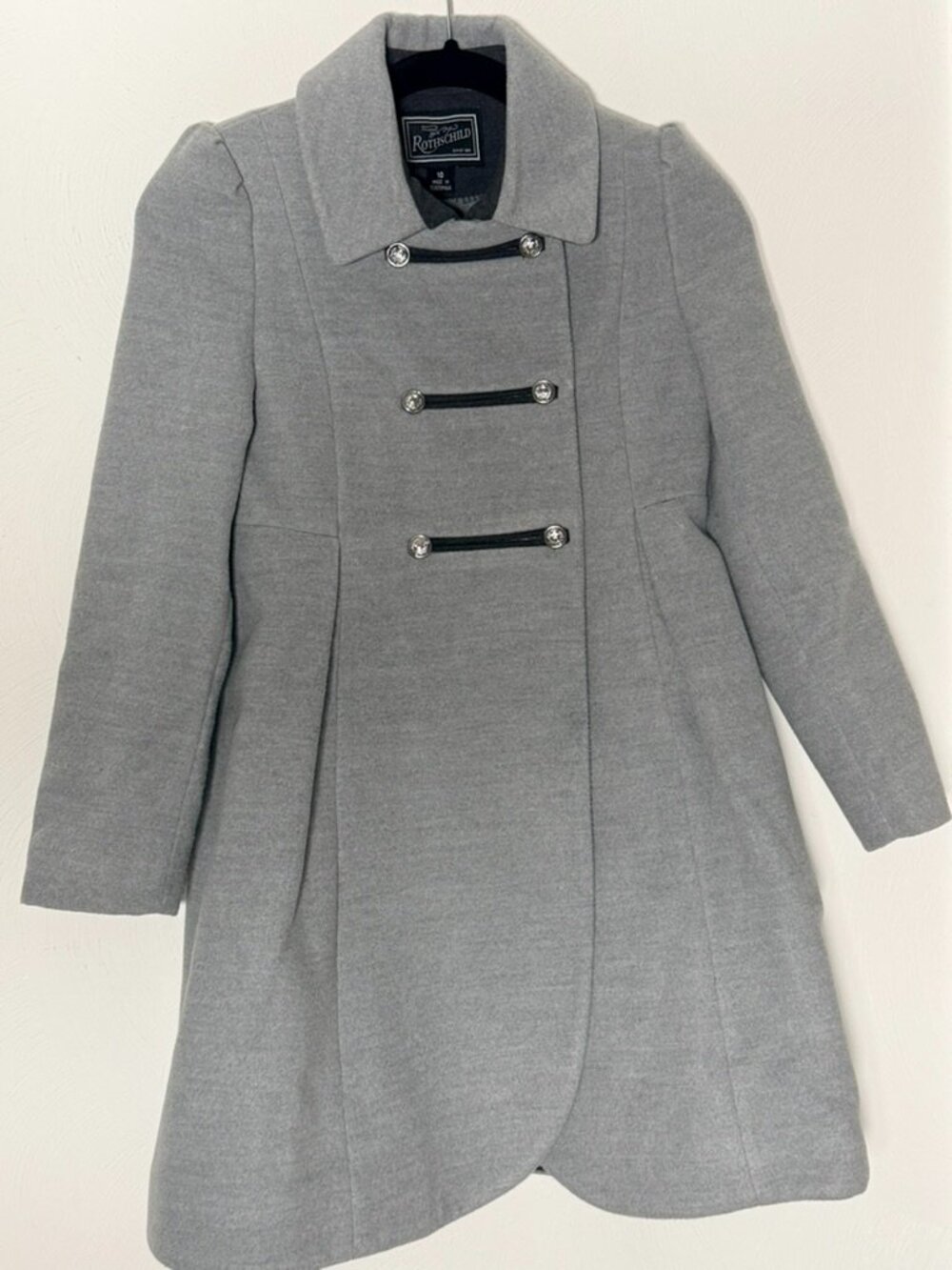 Rothschild Girls Size 10 Gray Dress Coat Military Style